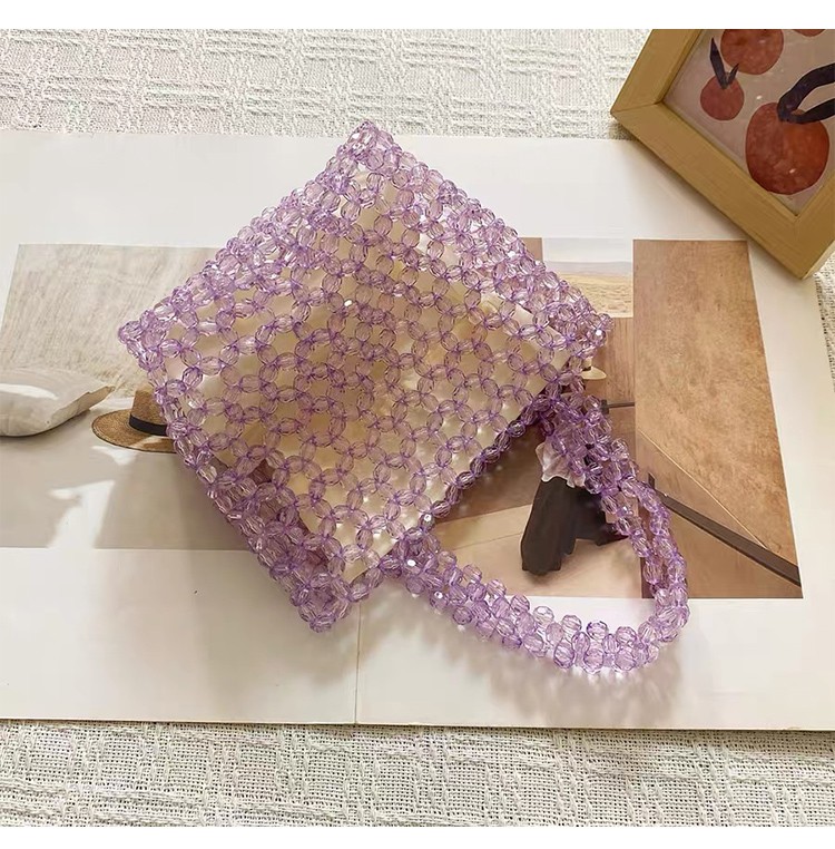 Acrylic Beaded Bucket Bag – Faceted Beads, 18×15cm, Green/Purple Top Handle Purse Acrylic Beaded Bucket Bag – Faceted Beads, 18×15cm, Green/Purple Top Handle Purse