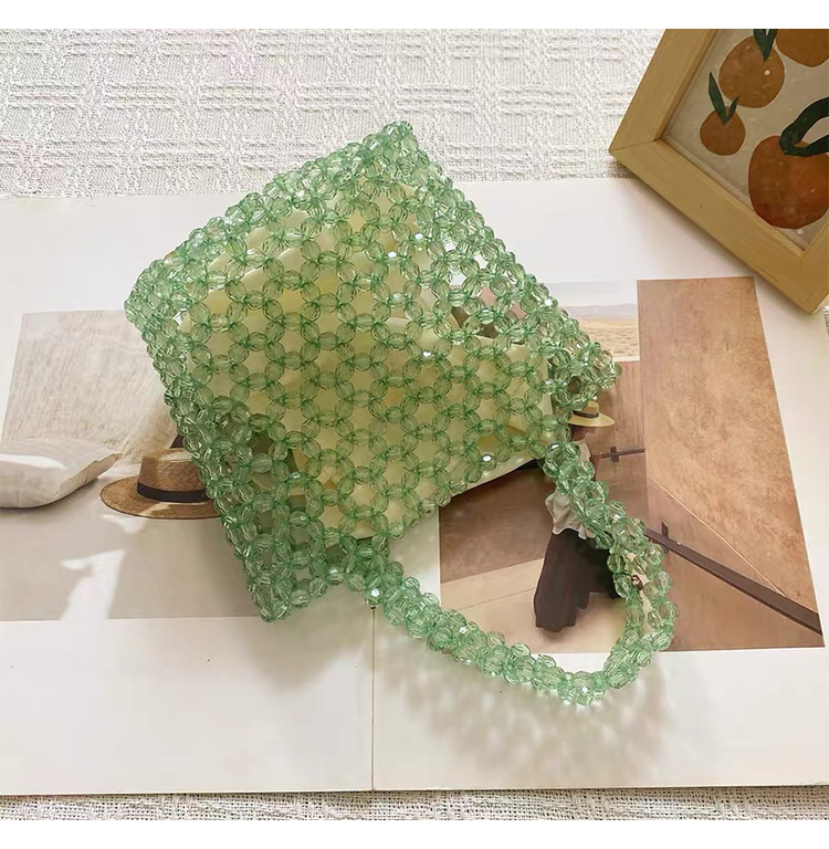 Acrylic Beaded Bucket Bag – Faceted Beads, 18×15cm, Green/Purple Top Handle Purse Acrylic Beaded Bucket Bag – Faceted Beads, 18×15cm, Green/Purple Top Handle Purse