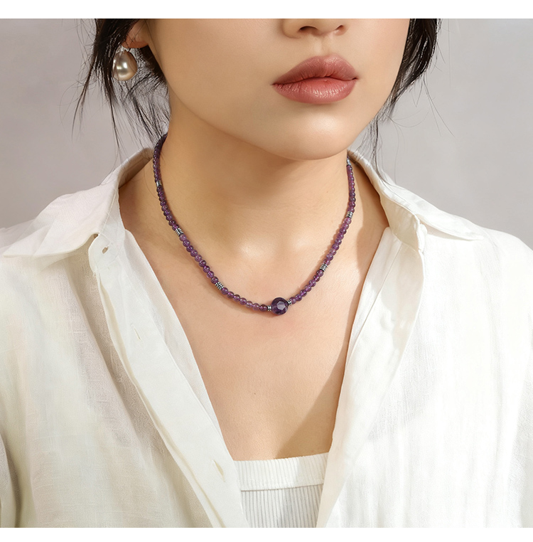 Natural Gemstone Beaded Necklaces Set – Green Aventurine, Rose Quartz, Obsidian, Tiger Eye, Amazonite, Amethyst – 41cm Round Beads Jewelry Collection