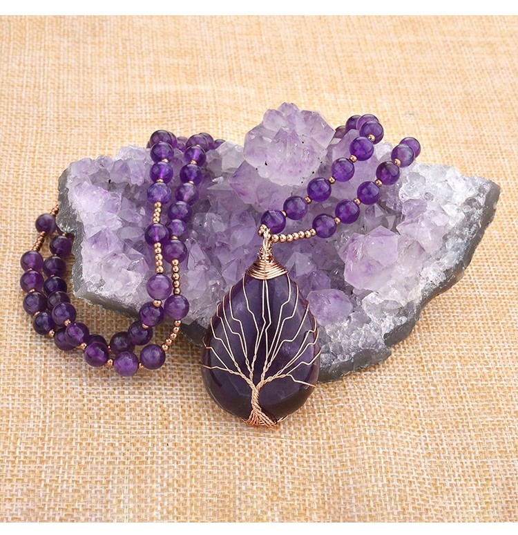 Natural Amethyst Beaded Necklace with Gold Spacers – 6mm Round Beads, 68cm Length