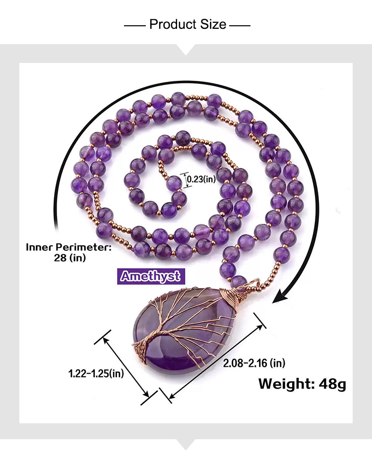 Natural Amethyst Beaded Necklace with Gold Spacers – 6mm Round Beads, 68cm Length