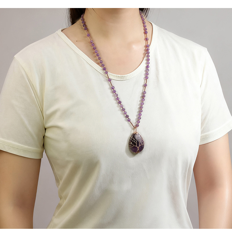 Natural Amethyst Beaded Necklace with Gold Spacers – 6mm Round Beads, 68cm Length