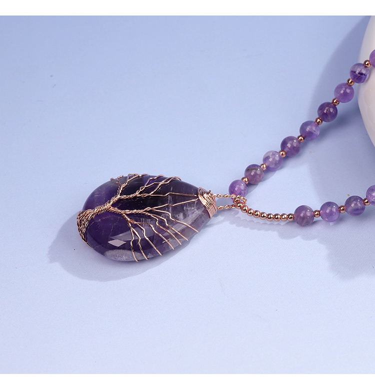 Natural Amethyst Beaded Necklace with Gold Spacers – 6mm Round Beads, 68cm Length