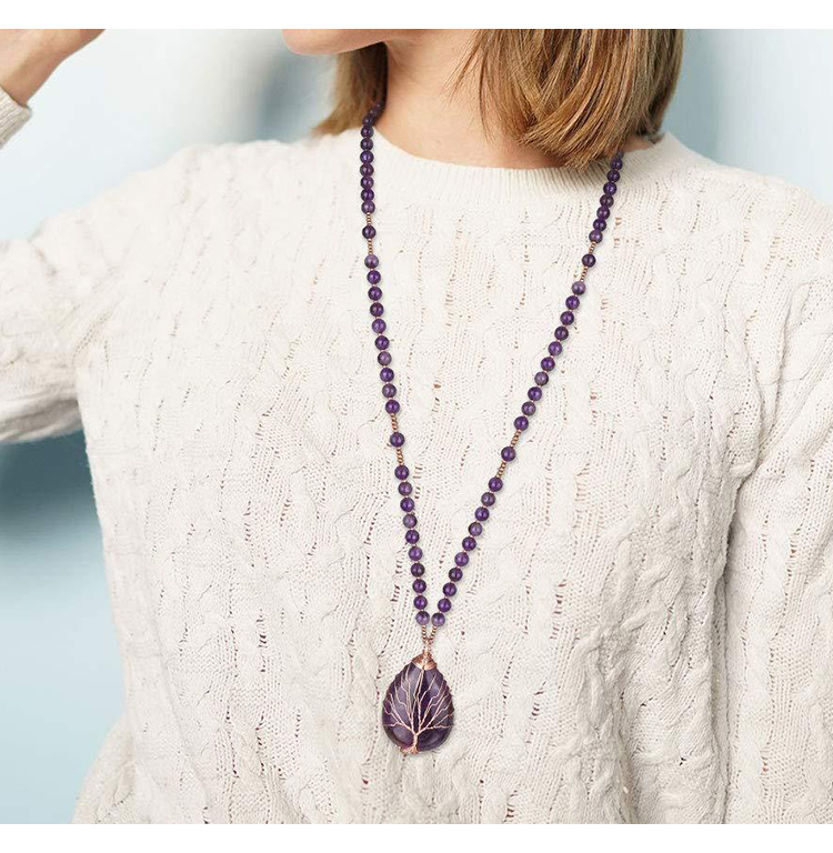 Natural Amethyst Beaded Necklace with Gold Spacers – 6mm Round Beads, 68cm Length