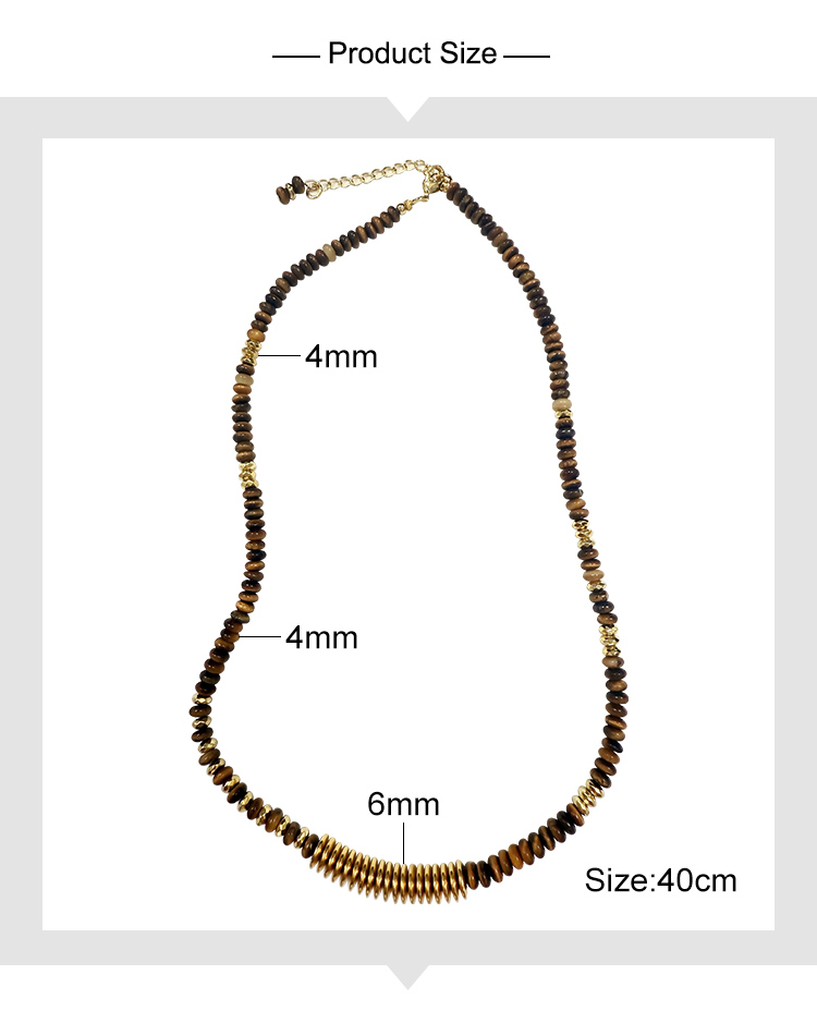 Natural Tiger Eye Beaded Necklace with Gold Faceted Beads – 4mm