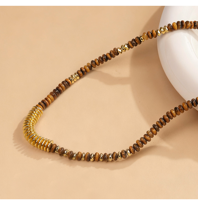 Natural Tiger Eye Beaded Necklace with Gold Faceted Beads – 4mm