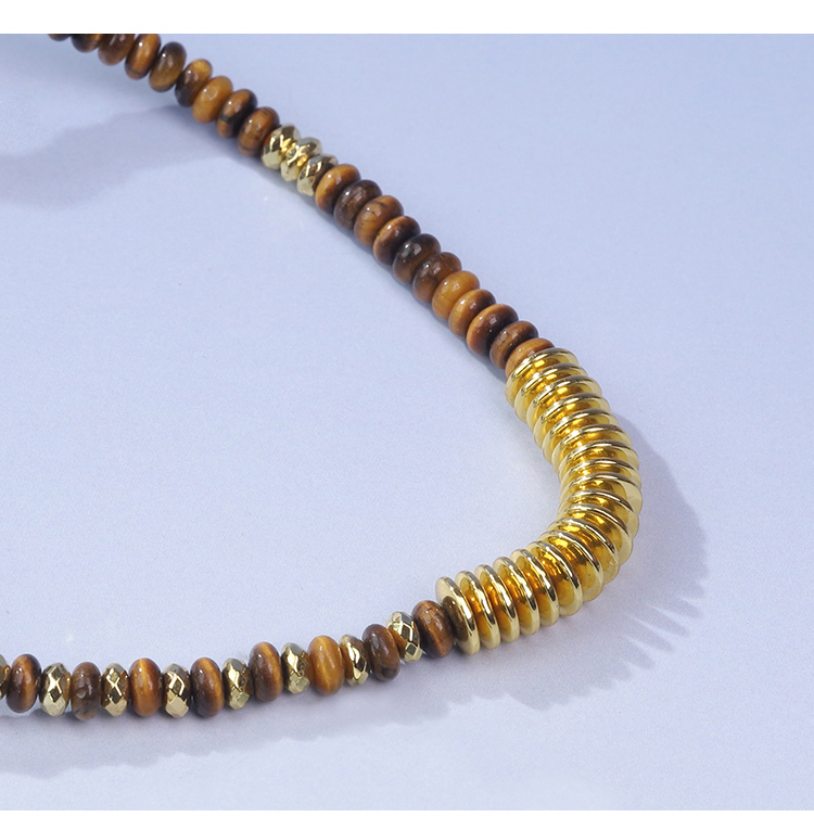 Natural Tiger Eye Beaded Necklace with Gold Faceted Beads – 4mm