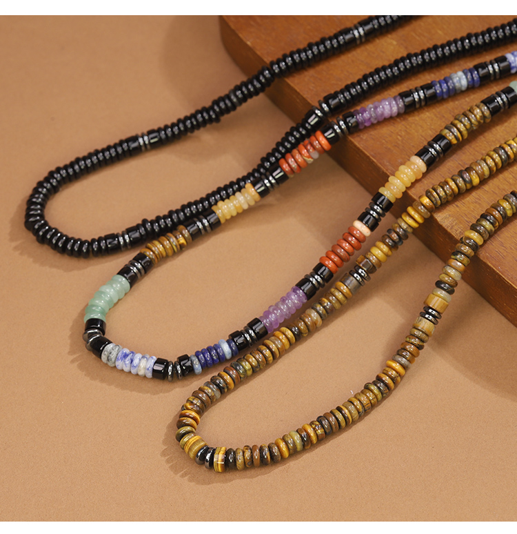 Natural Gemstone Beaded Necklace Collection with Antique Silver Spacers – 6mm Beads