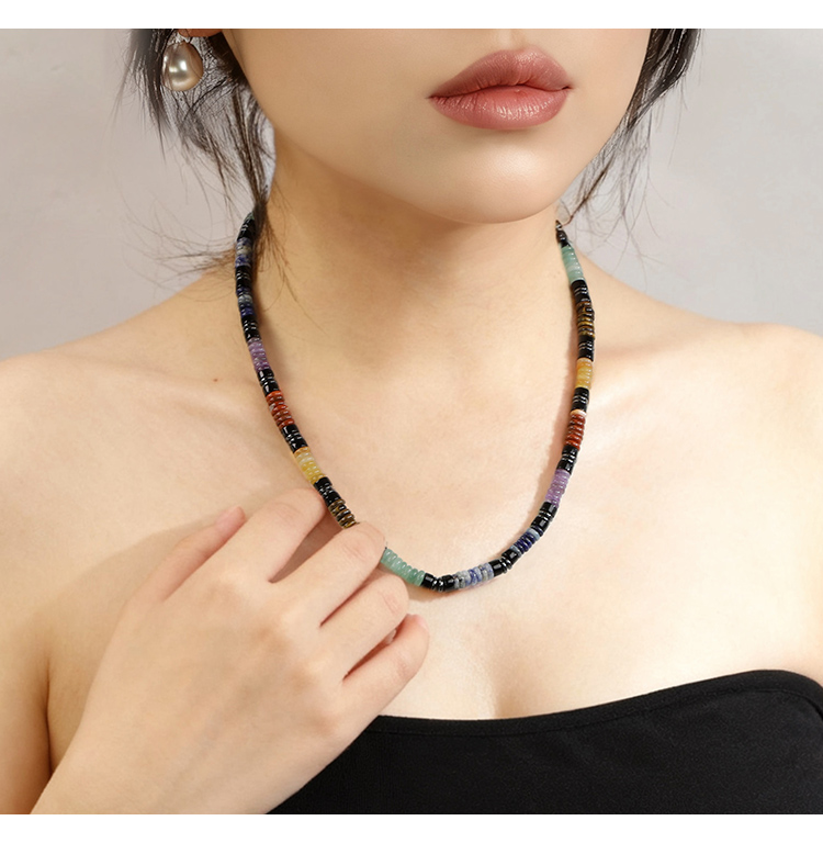 Natural Gemstone Beaded Necklace Collection with Antique Silver Spacers – 6mm Beads