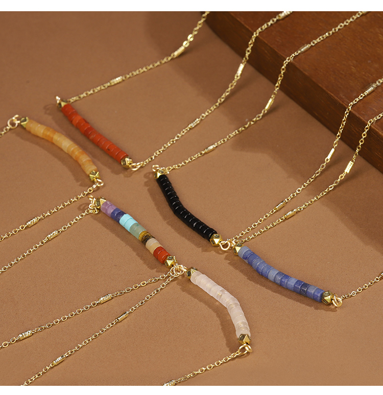 Wholesale Natural Gemstone Cylinder Necklace Collection – 4mm Metal Chain, 40cm Length