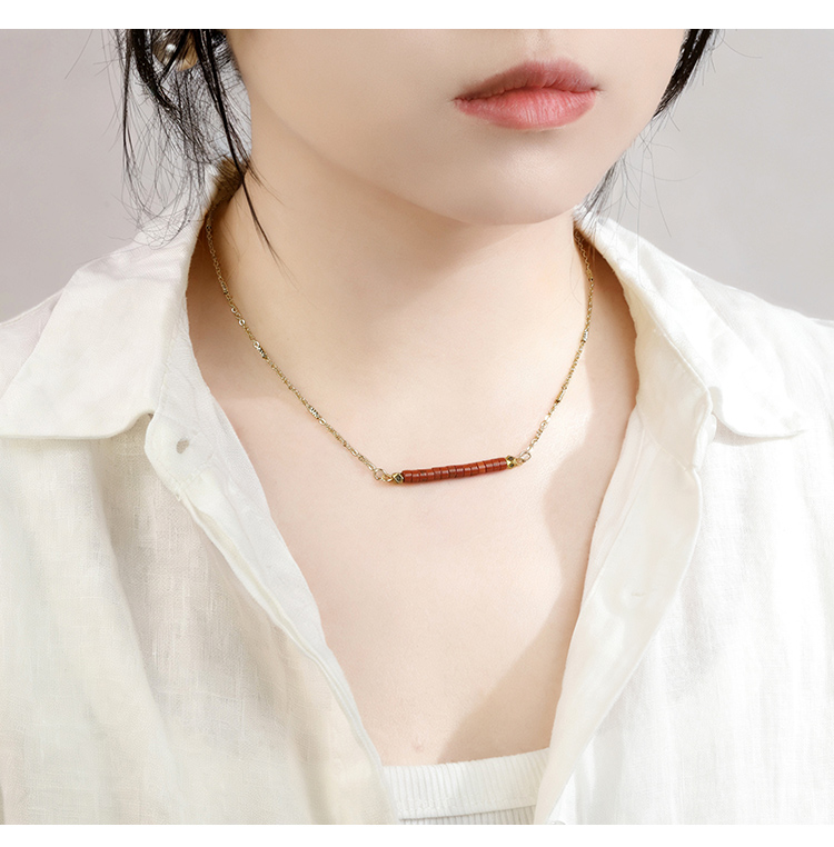 Wholesale Natural Gemstone Cylinder Necklace Collection – 4mm Metal Chain, 40cm Length