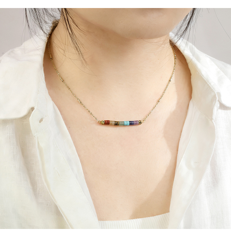 Wholesale Natural Gemstone Cylinder Necklace Collection – 4mm Metal Chain, 40cm Length