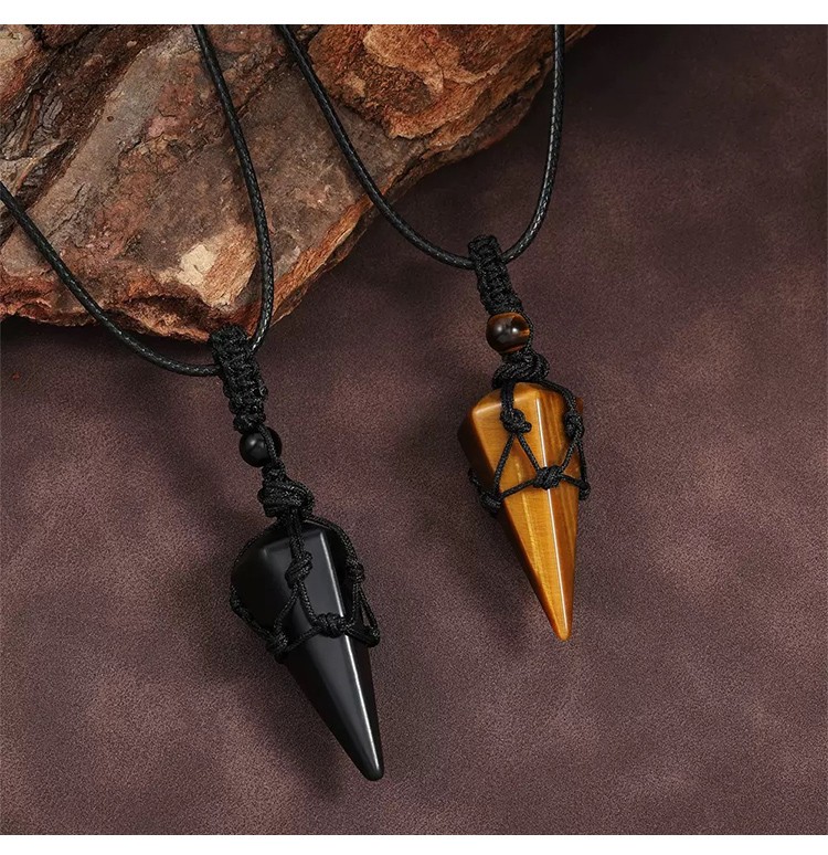 Adjustable Wax Leather Cord Necklace Collection – Natural Gemstone Cone Pendants
