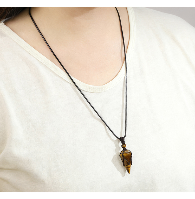 Adjustable Wax Leather Cord Necklace Collection – Natural Gemstone Cone Pendants