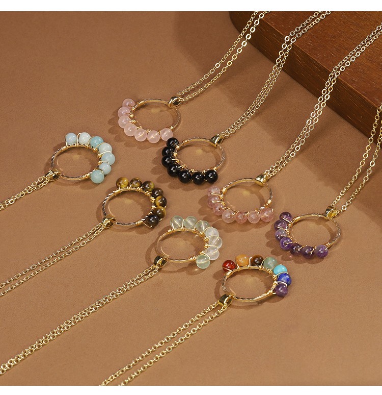 Natural Gemstone Beaded Necklace Collection with Ring Pendant – 4mm Beads