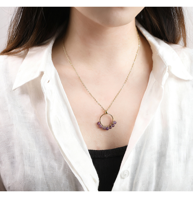 Natural Gemstone Beaded Necklace Collection with Ring Pendant – 4mm Beads