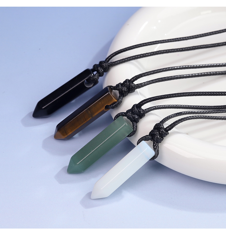 Natural Hexagonal Gemstone Necklace Set – Green Aventurine, Tiger Eye, Obsidian