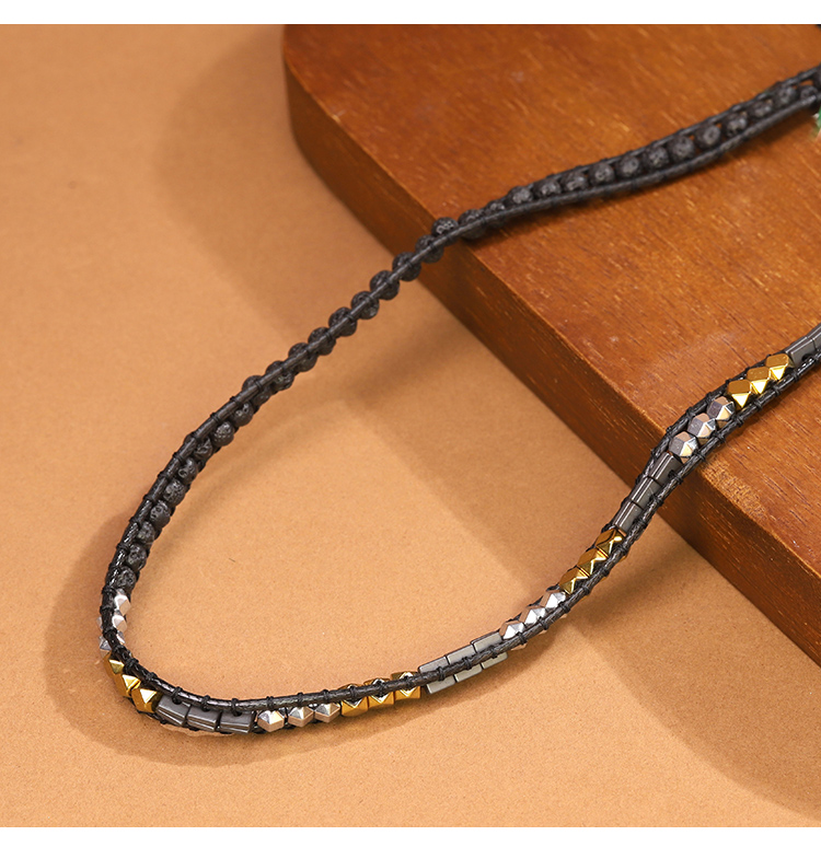 Natural Lava Rock Necklace – 4mm Beads with Gold