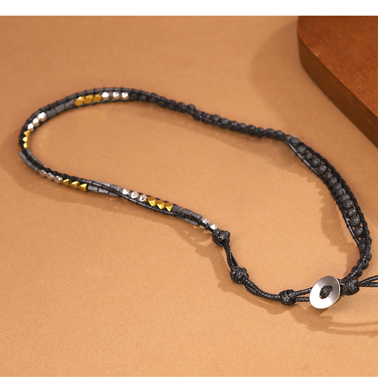 Natural Lava Rock Necklace – 4mm Beads with Gold