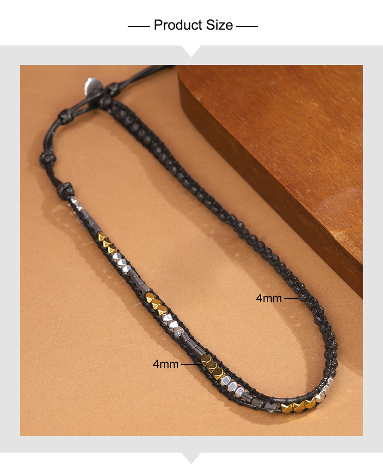 Natural Lava Rock Necklace – 4mm Beads with Gold