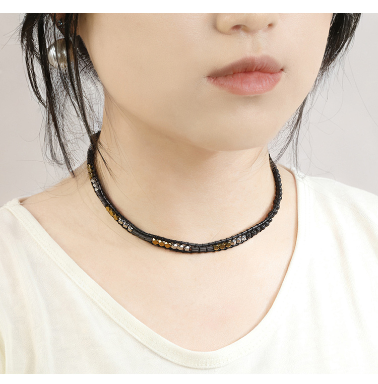 Natural Lava Rock Necklace – 4mm Beads with Gold