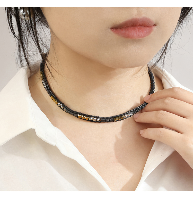 Natural Lava Rock Necklace – 4mm Beads with Gold