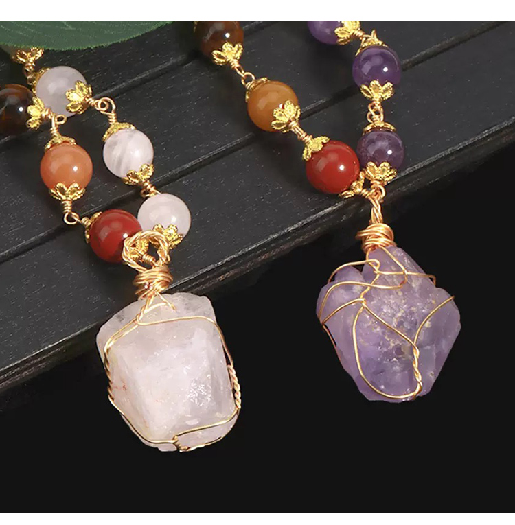 Multicolor Semi-Precious Gemstone Pull Necklace Set – Amethyst, Turquoise, Aventurine, Tiger Eye, Agate