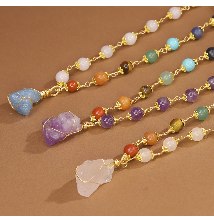 Multicolor Semi-Precious Gemstone Pull Necklace Set – Amethyst, Turquoise, Aventurine, Tiger Eye, Agate
