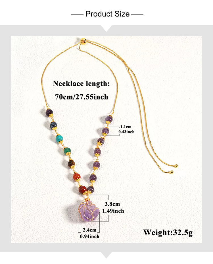 Multicolor Semi-Precious Gemstone Pull Necklace Set – Amethyst, Turquoise, Aventurine, Tiger Eye, Agate