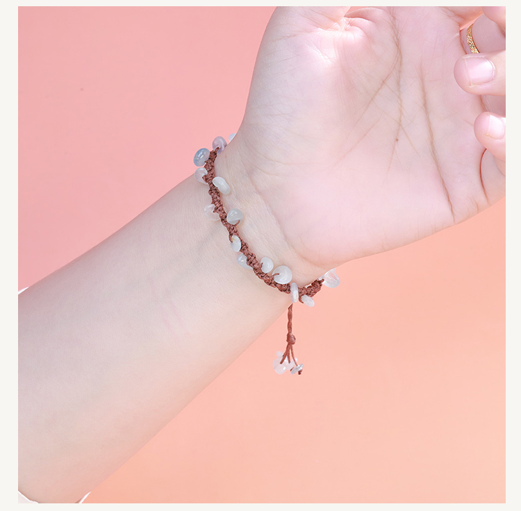 Natural Stone Adjustable Bracelets – Strawberry Quartz, Amethyst, Tiger Eye, Clear Quartz, Lapis, Sunstone, Aquamarine, Multi-Color Chips – Handwoven Cord Jewelry