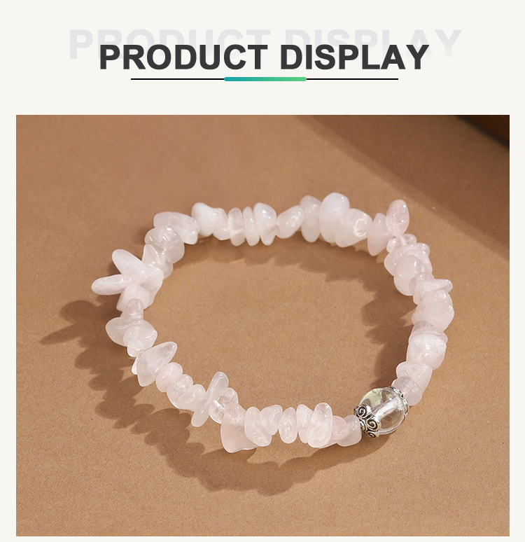 Gemstone Chip Bracelet with Single Bead – Clear Quartz 8mm – Metal Flower Setting 7mm – Pink Quartz, Amethyst, Amazonite, Turquoise, Tiger Eye, Red Agate, Red Jasper, Black Agate