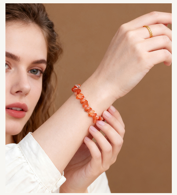 Gemstone Chip Bracelet with Single Bead – Clear Quartz 8mm – Metal Flower Setting 7mm – Pink Quartz, Amethyst, Amazonite, Turquoise, Tiger Eye, Red Agate, Red Jasper, Black Agate