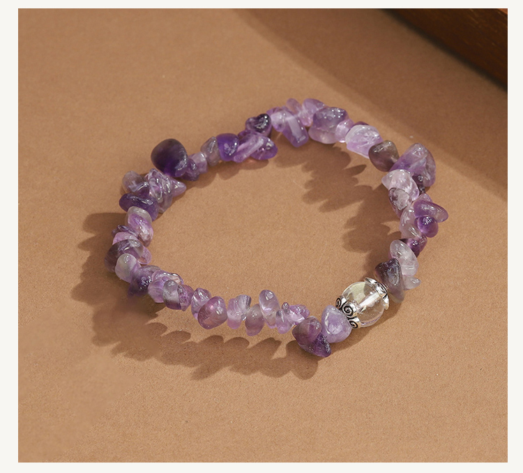 Gemstone Chip Bracelet with Single Bead – Clear Quartz 8mm – Metal Flower Setting 7mm – Pink Quartz, Amethyst, Amazonite, Turquoise, Tiger Eye, Red Agate, Red Jasper, Black Agate