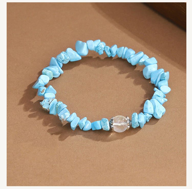 Gemstone Chip Bracelet with Single Bead – Clear Quartz 8mm – Metal Flower Setting 7mm – Pink Quartz, Amethyst, Amazonite, Turquoise, Tiger Eye, Red Agate, Red Jasper, Black Agate