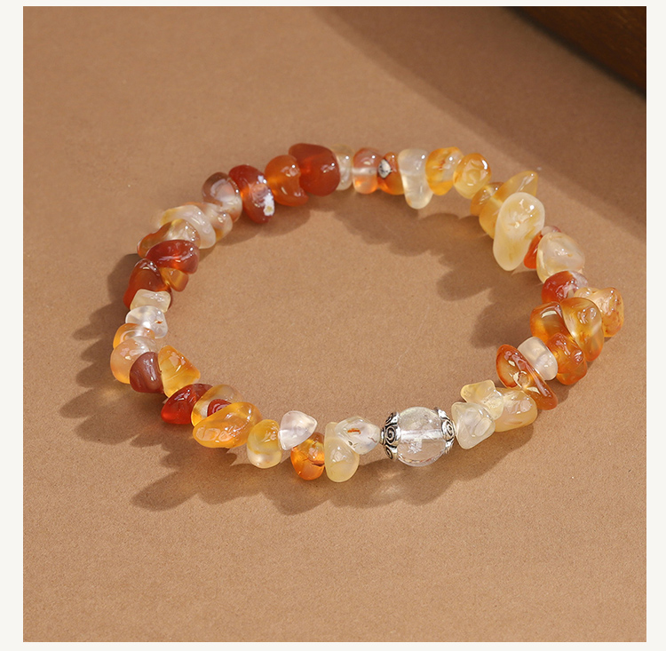 Gemstone Chip Bracelet with Single Bead – Clear Quartz 8mm – Metal Flower Setting 7mm – Pink Quartz, Amethyst, Amazonite, Turquoise, Tiger Eye, Red Agate, Red Jasper, Black Agate