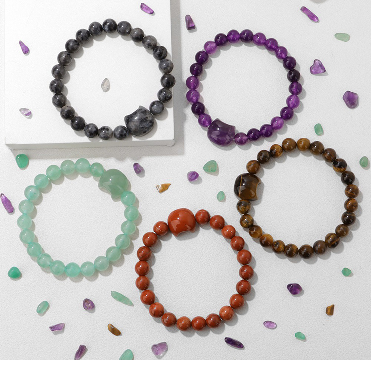 Cat Head Gemstone Stretch Bracelet