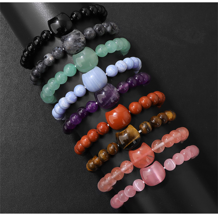 Cat Head Gemstone Stretch Bracelet