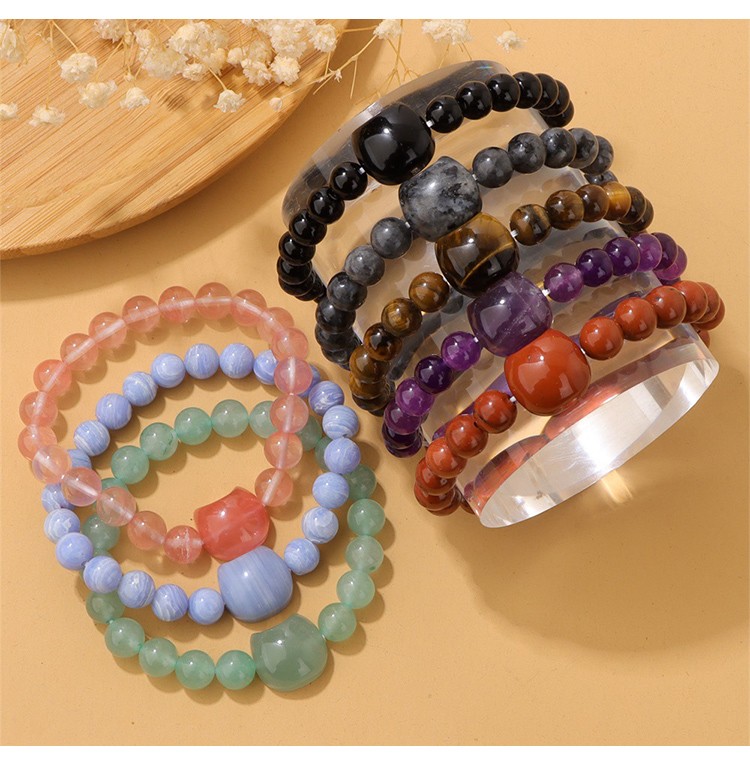 Cat Head Gemstone Stretch Bracelet