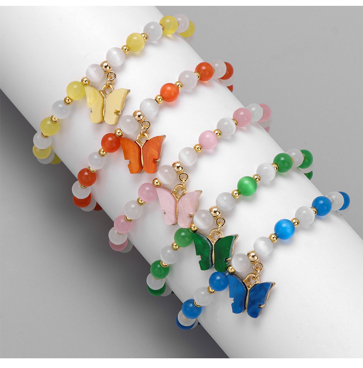 Two-Tone Cat Eye Beaded Bracelet with Gold Beads Two-Tone Cat Eye Beaded Bracelet with Gold Beads