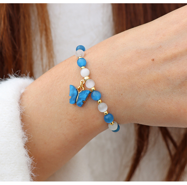 Two-Tone Cat Eye Beaded Bracelet with Gold Beads Two-Tone Cat Eye Beaded Bracelet with Gold Beads