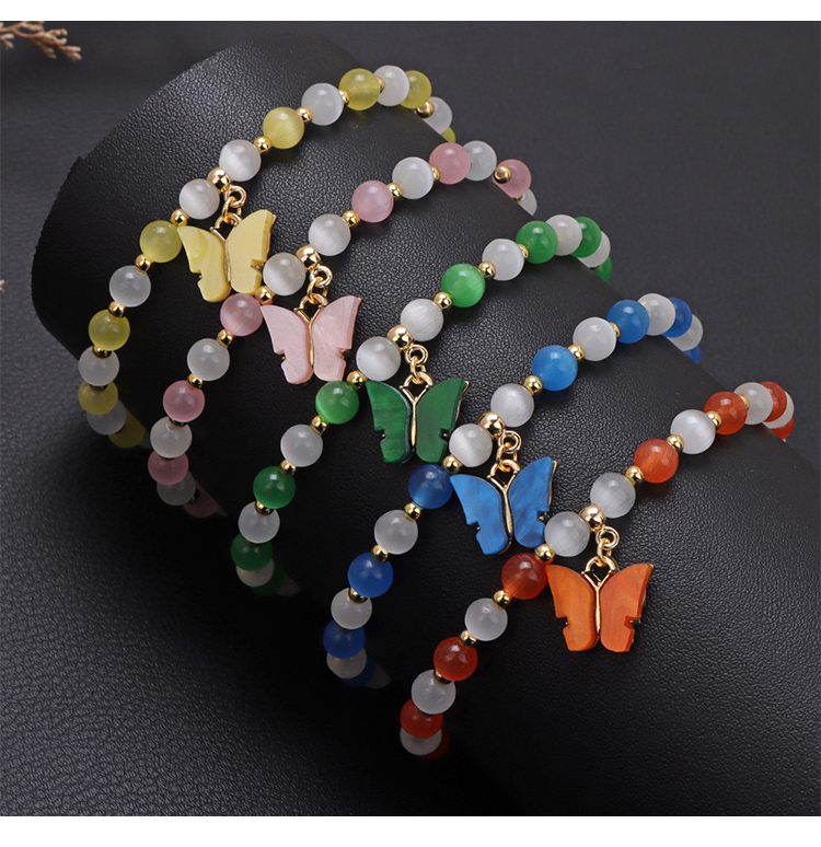 Two-Tone Cat Eye Beaded Bracelet with Gold Beads Two-Tone Cat Eye Beaded Bracelet with Gold Beads