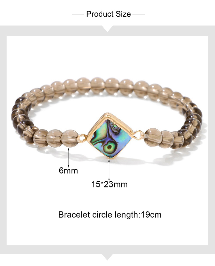 Smoky Quartz Beaded Stretch Bracelet with Abalone Shell Shape Accent