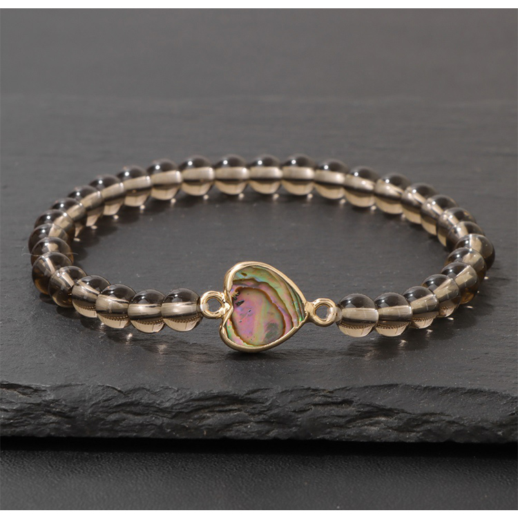 Smoky Quartz Beaded Stretch Bracelet with Abalone Shell Shape Accent