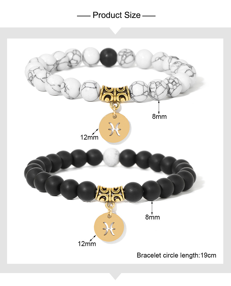 Zodiac Stretch Bracelet Collection (8mm Matte Black Glass