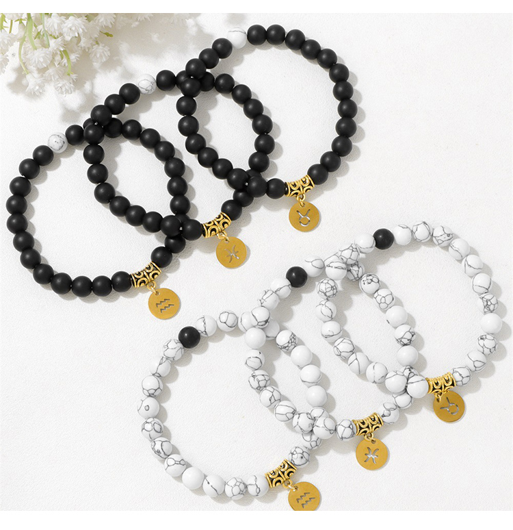 Zodiac Stretch Bracelet Collection (8mm Matte Black Glass