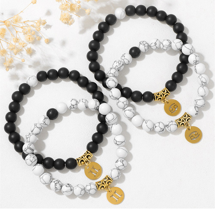 Zodiac Stretch Bracelet Collection (8mm Matte Black Glass