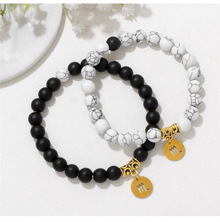 Zodiac Stretch Bracelet Collection (8mm Matte Black Glass