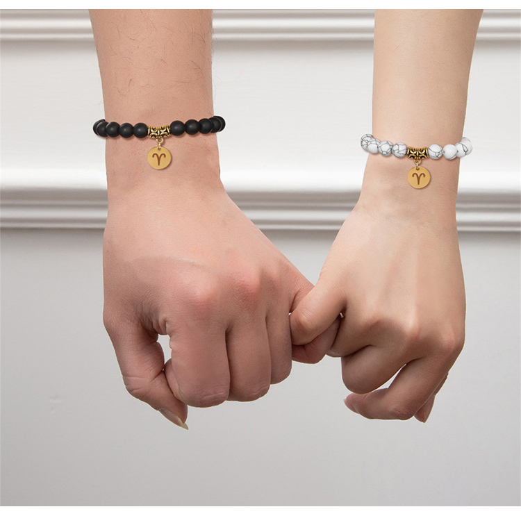 Zodiac Stretch Bracelet Collection (8mm Matte Black Glass