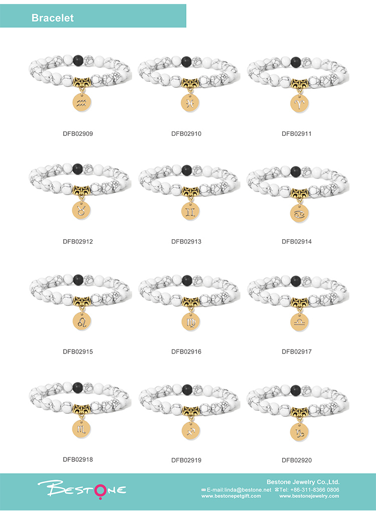 Zodiac Stretch Bracelet Collection (8mm Matte Black Glass