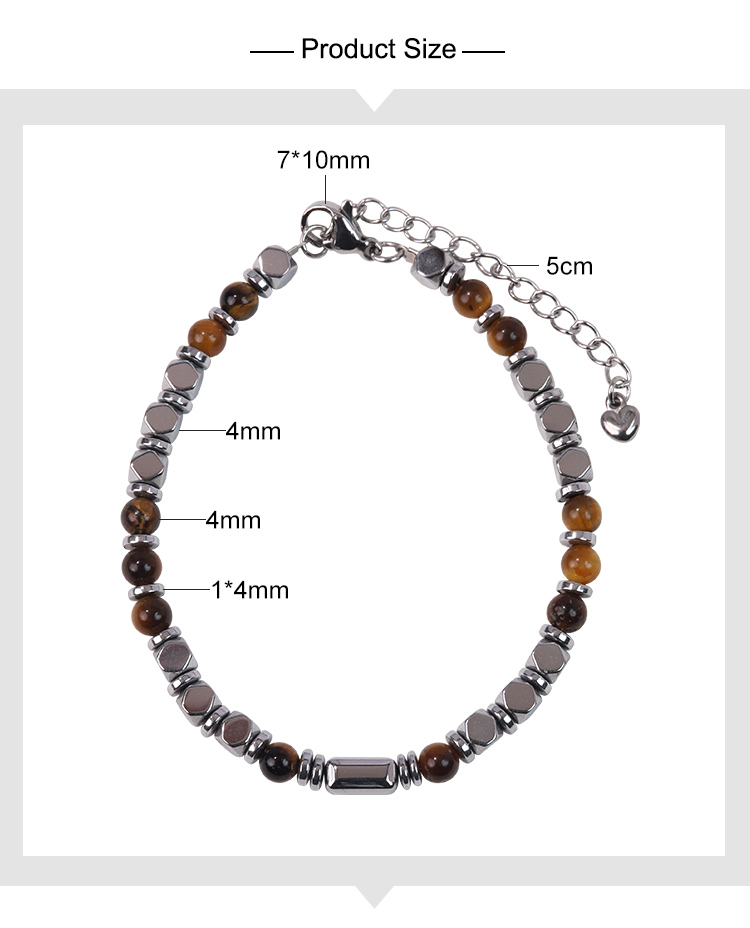 Natural Stone Bead Bracelet with Silver Hematite | Stainless Steel Jewelry Wholesale Natural Stone Bead Bracelet with Silver Hematite | Stainless Steel Jewelry Wholesale